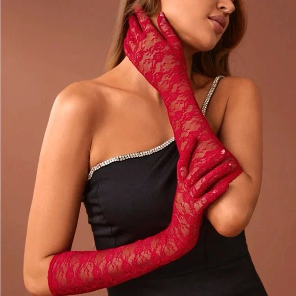 Rebellious Rose | Accessories | Belle Red Lace Gloves | Poshmark
